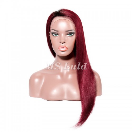 Black Root Ombre Dark Red Color Human Hair Silky Straight Lace Front Wig | Human Hair Wig | Lace Front